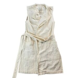 Anthropologie‎ x Elevenses NEW Belted Linen Fray Fringe Vest Jacket Long Line XS